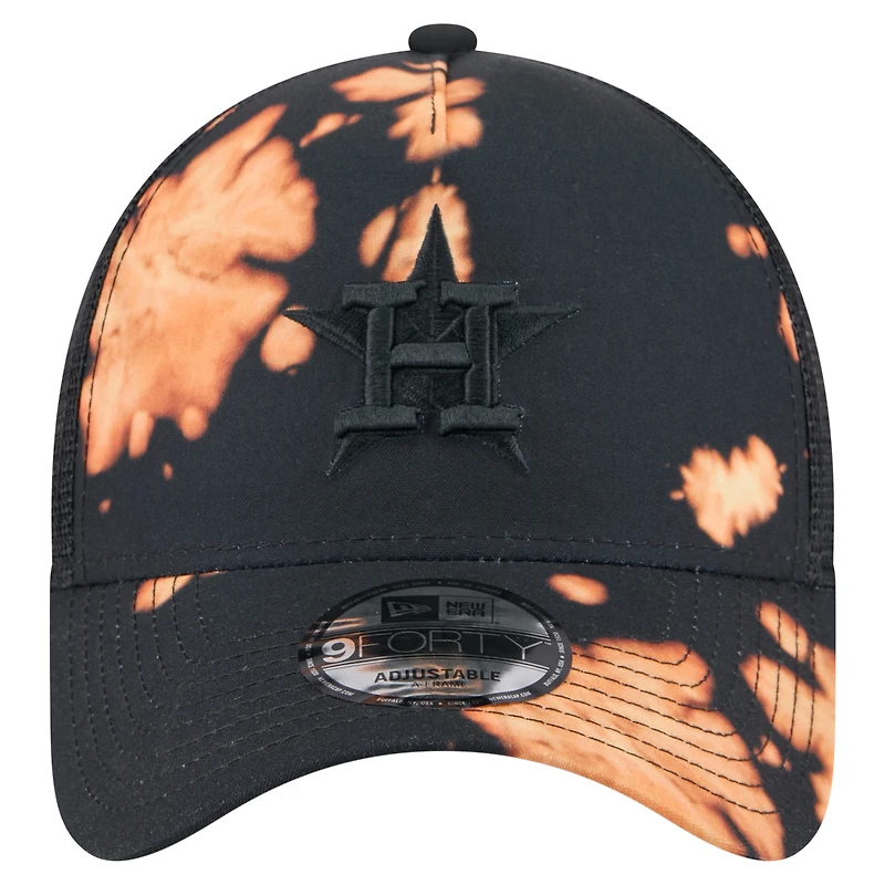 Men's New Era  Black Houston Astros Bleached A-Frame 9FORTY Adjustable Hat