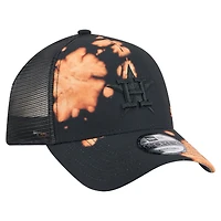 Men's New Era  Black Houston Astros Bleached A-Frame 9FORTY Adjustable Hat