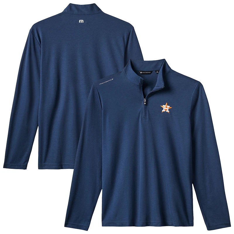 Men's TravisMathew  Navy Houston Astros Time to Tailgate Tri-Blend Quarter-Zip Pullover