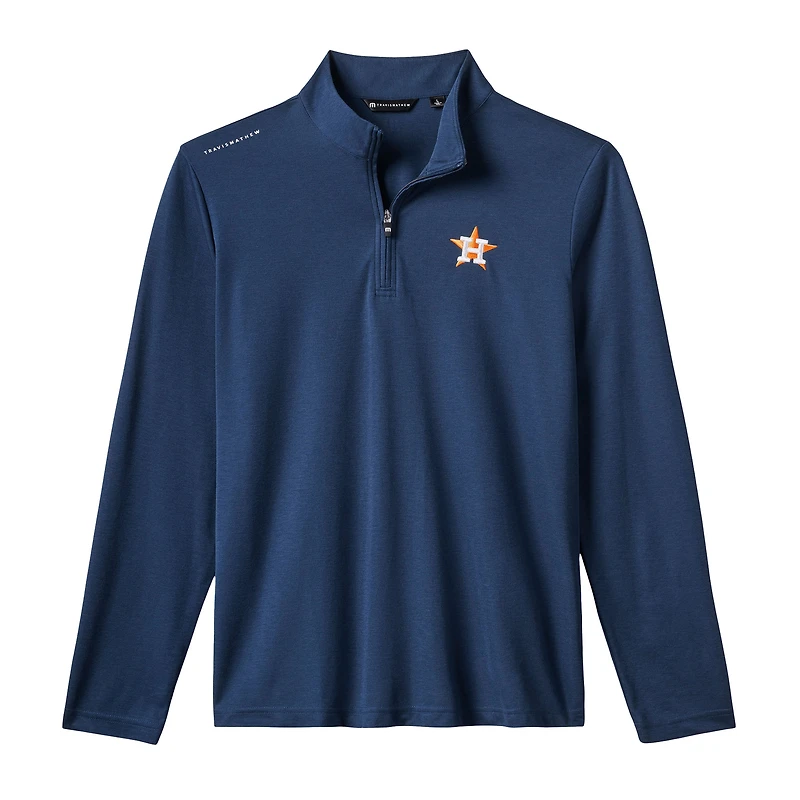 Men's TravisMathew  Navy Houston Astros Time to Tailgate Tri-Blend Quarter-Zip Pullover