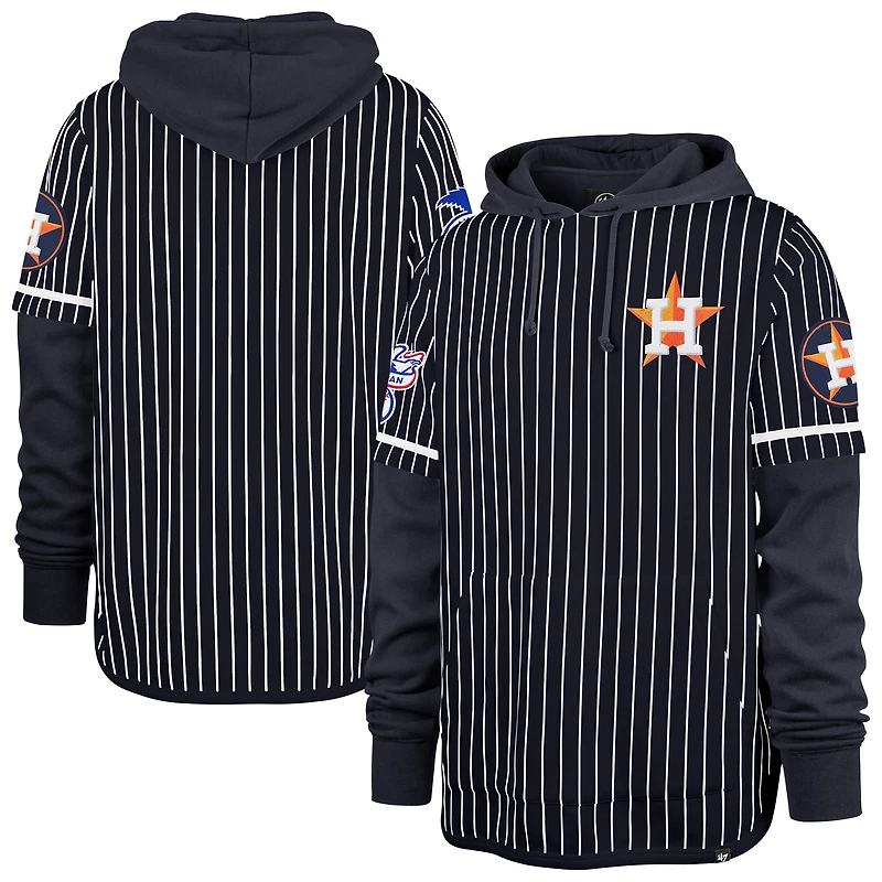 Men's '47 Navy Houston Astros Pinstripe Double Header Pullover Hoodie