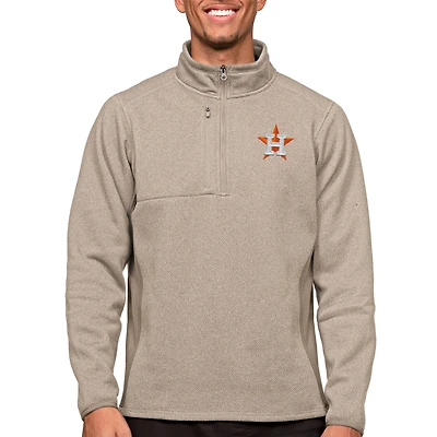 Men's Antigua Oatmeal Houston Astros Course Quarter-Zip Pullover Top