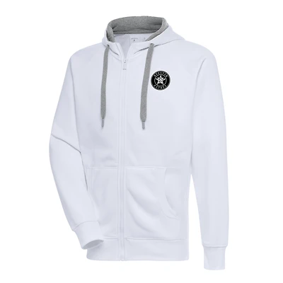 Sweat à capuche entièrement zippé métallique Houston Astros Antigua White pour homme
