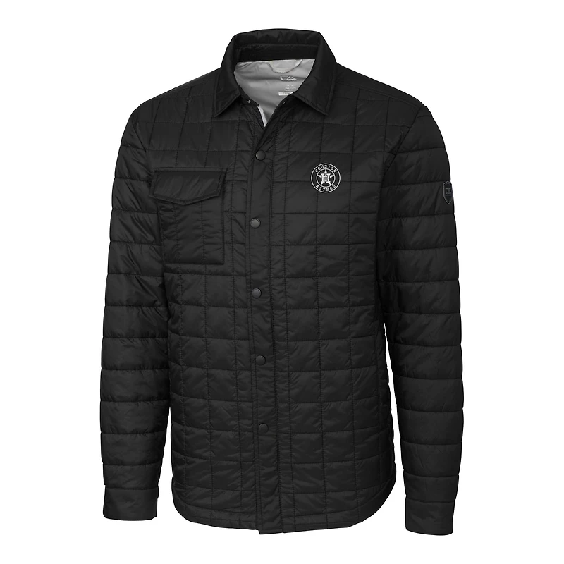 Men's Cutter & Buck  Black Houston Astros Rainier PrimaLoft® Eco Insulated Quilted Full-Zip Shirt Jacket
