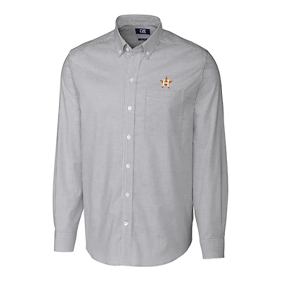 Chemise boutonnée à manches longues et rayures en tissu Oxford extensible pour homme, couleur anthracite, des Astros de Houston, grande taille