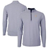 Men's Cutter & Buck Navy/White Houston Astros Virtue Eco Pique Micro Stripe Big Tall Recycled Quarter-Zip Pullover Top