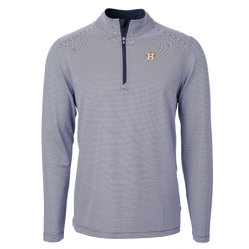 Men's Cutter & Buck Navy/White Houston Astros Virtue Eco Pique Micro Stripe Big Tall Recycled Quarter-Zip Pullover Top