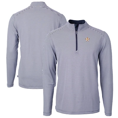 Men's Cutter & Buck Navy/White Houston Astros Virtue Eco Pique Micro Stripe Big Tall Recycled Quarter-Zip Pullover Top