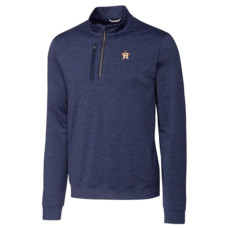 Men's Cutter & Buck  Navy Houston Astros Stealth Heathered Quarter-Zip Pullover Top