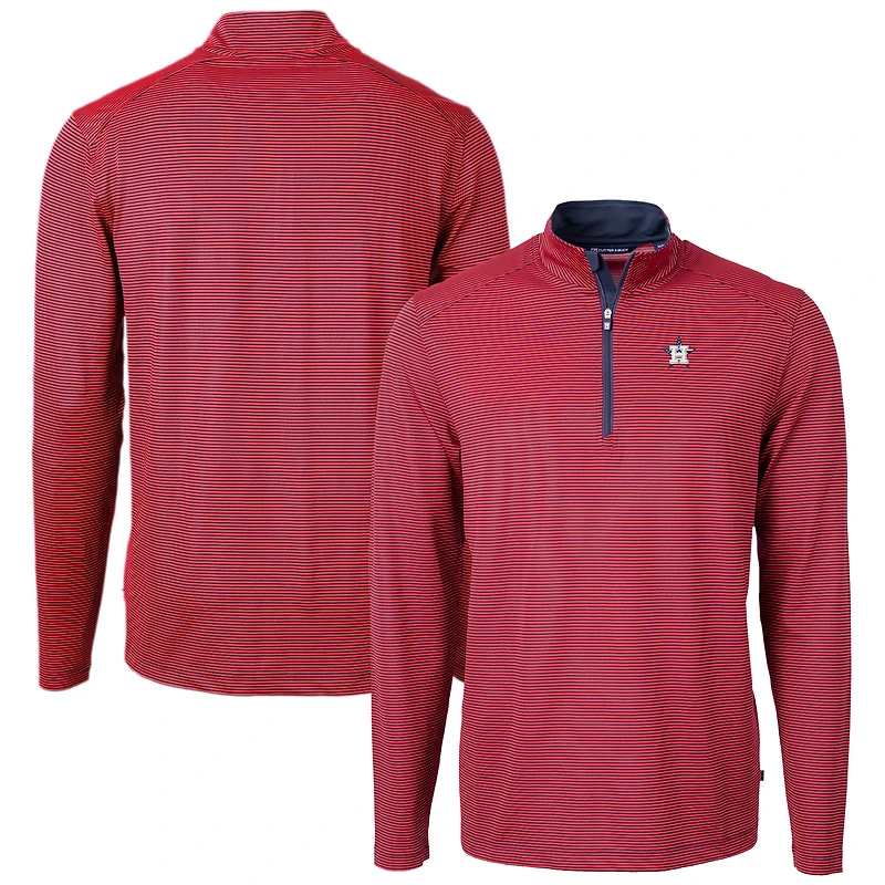 Men's Cutter & Buck  Red Houston Astros Americana Logo Virtue Eco Pique Stripe Recycled Quarter-Zip Pullover Top