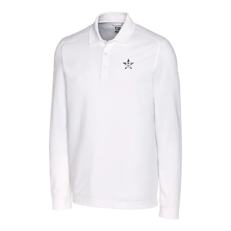 Polo à manches longues en piqué écologique DryTec Tri-Blend pour homme, blanc, Cutter & Buck, Houston Astros, grandes tailles