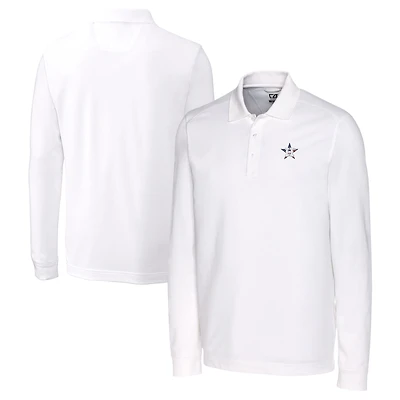 Men's Cutter & Buck White Houston Astros Big Tall Americana Advantage Eco Pique DryTec Tri-Blend Long Sleeve Polo