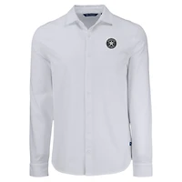Chemise boutonnée à manches longues en piqué doux écologique tri-blend pour homme, blanche, des Astros de Houston, Cutter & Buck