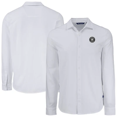 Men's Cutter & Buck White Houston Astros Knitted Advantage Tri-Blend Eco Soft Pique Long Sleeve Button-Up Shirt