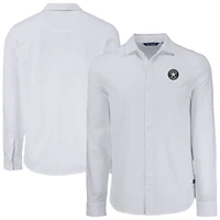 Chemise boutonnée à manches longues en piqué doux écologique tri-blend pour homme, blanche, des Astros de Houston, Cutter & Buck