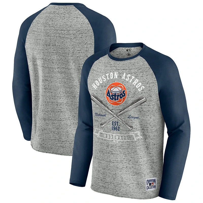 T-shirt de baseball à manches longues raglan pour homme la collection Darius Rucker par Fanatics, gris chiné, des Astros Houston