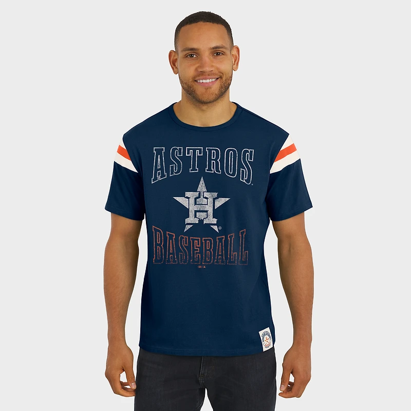 Men's Darius Rucker Collection by Fanatics Navy Houston Astros Distressed Sleeve Stripe T-Shirt