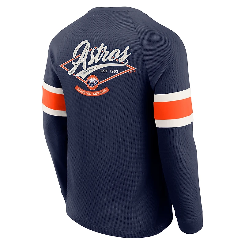 T-shirt Henley à manches longues raglan en tricot gaufré bleu marine pour homme de la collection Darius Rucker par Fanatics des Astros Houston