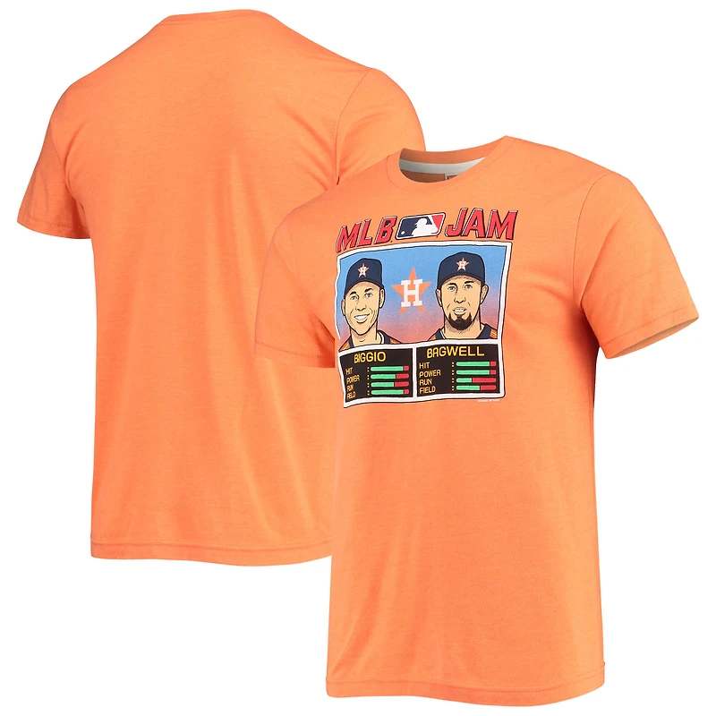 T-shirt à trois mélanges hommage Craig Biggio et Jeff Bagwell pour hommes, orange chiné, Houston Astros MLB Jam Player