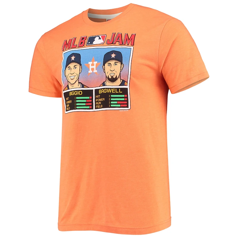 T-shirt à trois mélanges hommage Craig Biggio et Jeff Bagwell pour hommes, orange chiné, Houston Astros MLB Jam Player