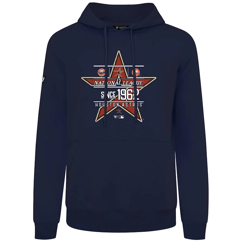 Sweat à capuche bleu marine pour homme Levelwear des Astros de Houston, collection Cooperstown, motif Podium Acumen vieilli