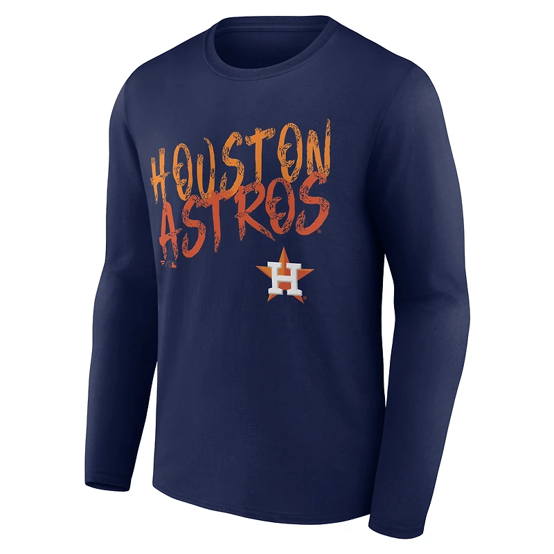 Men's Navy Houston Astros Hustle Personalized Name & Number Long Sleeve T-Shirt