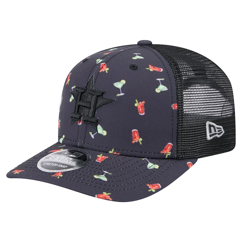 Men's New Era Black Houston Astros Adventure Drinks Pattern 9SEVENTY Stretch-Snap Hat
