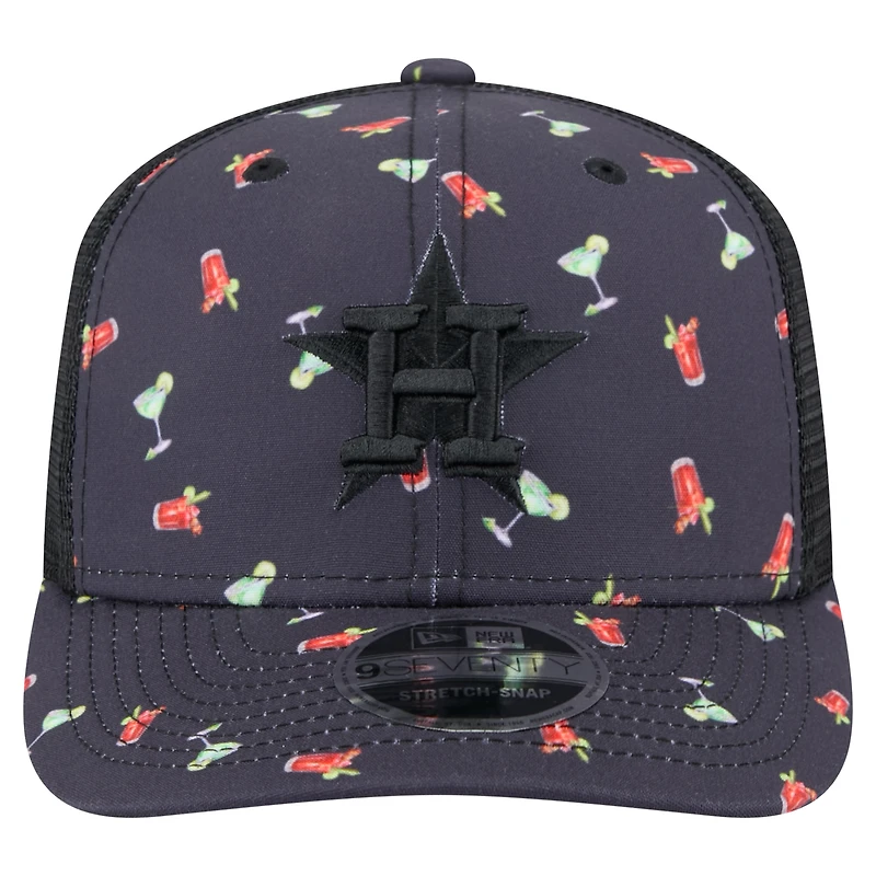 Men's New Era Black Houston Astros Adventure Drinks Pattern 9SEVENTY Stretch-Snap Hat