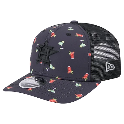 Casquette extensible à bouton-pression New Era noire Houston Astros Adventure Drinks Pattern 9SEVENTY pour homme