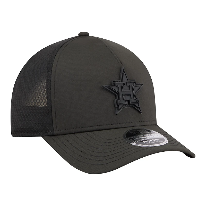 Casquette trucker New Era 9FORTY pour homme, noire, avec logo Houston Astros et monture M-Crown A-Frame.
