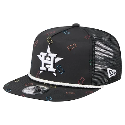 Casquette ajustable de golfeur en caoutchouc Houston Astros New Era noire pour homme