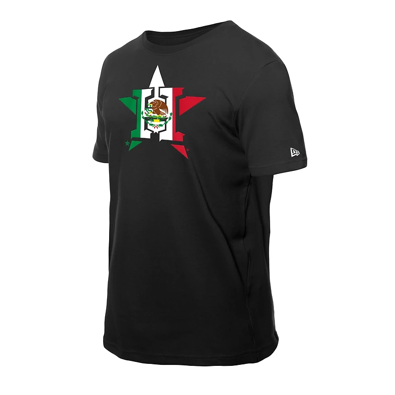 T-shirt New Era noir pour homme avec logo drapeau mexicain des Astros de Houston