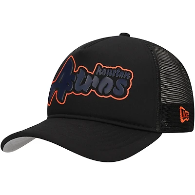 Casquette ajustable New Era noire Houston Astros Retro Bold A-Frame Trucker 9FORTY pour homme