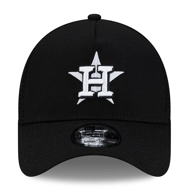 Men's New Era Black Houston Astros Side Script 9FORTY A-Frame Trucker Adjustable Hat