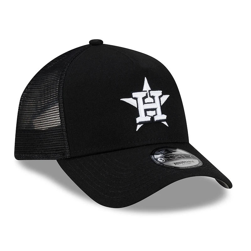 Men's New Era Black Houston Astros Side Script 9FORTY A-Frame Trucker Adjustable Hat