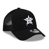 Men's New Era Black Houston Astros Side Script 9FORTY A-Frame Trucker Adjustable Hat