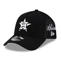 Men's New Era Black Houston Astros Side Script 9FORTY A-Frame Trucker Adjustable Hat