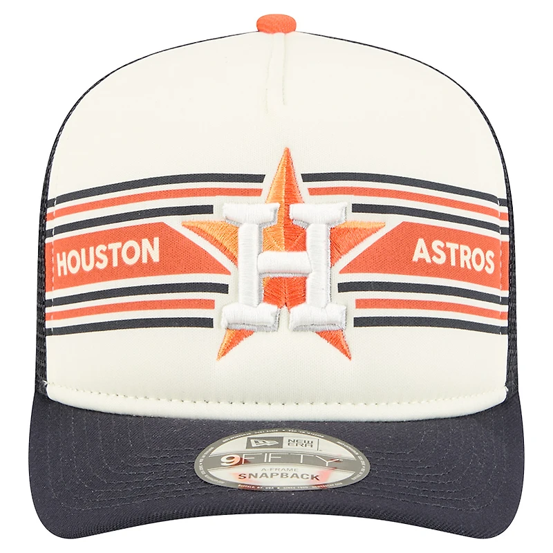 Casquette snapback A-Frame 9FIFTY Trucker pour homme New Era crème/bleu marine Houston Astros Banner