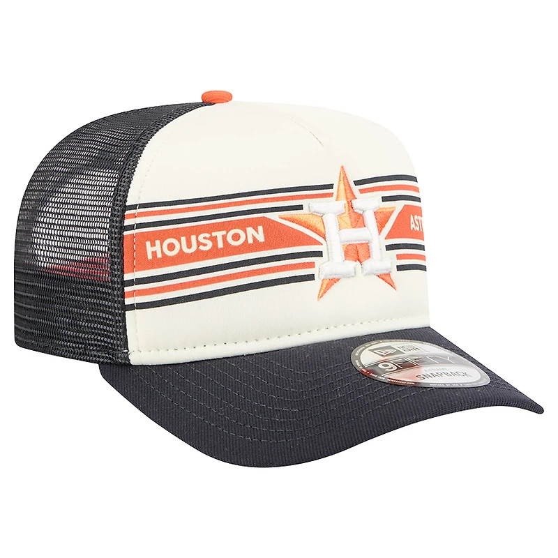 Men's New Era Cream/Navy Houston Astros Banner A-Frame 9FIFTY Trucker Snapback Hat