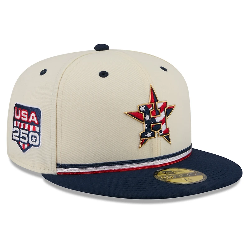 Men's New Era Cream/Navy Houston Astros USA 250 Fourth of July 59FIFTY Fitted Hat