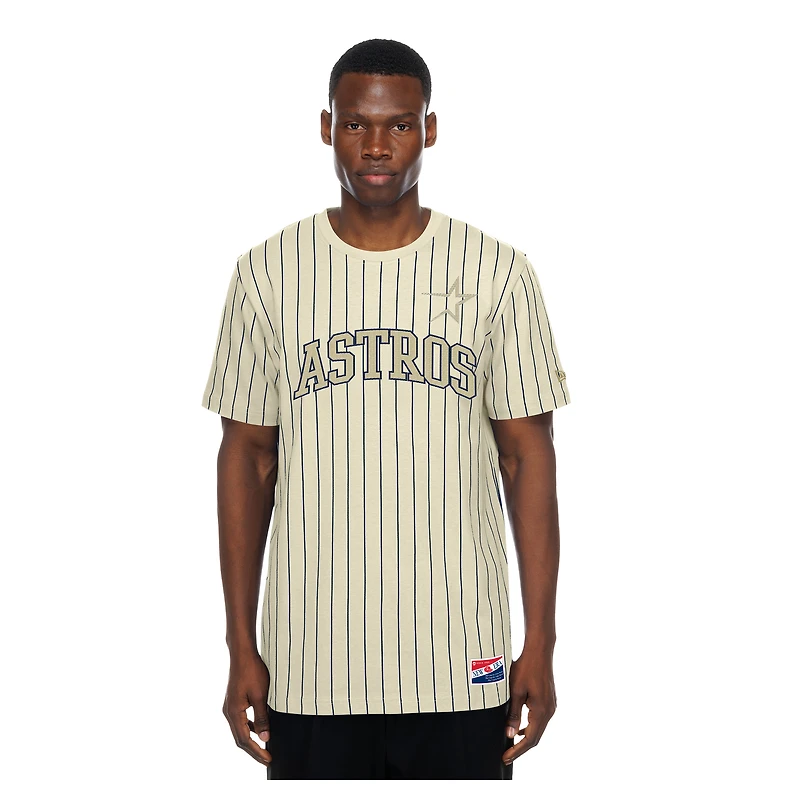 Men's New Era Cream Houston Astros Throwback Meshback Pinstripe T-Shirt
