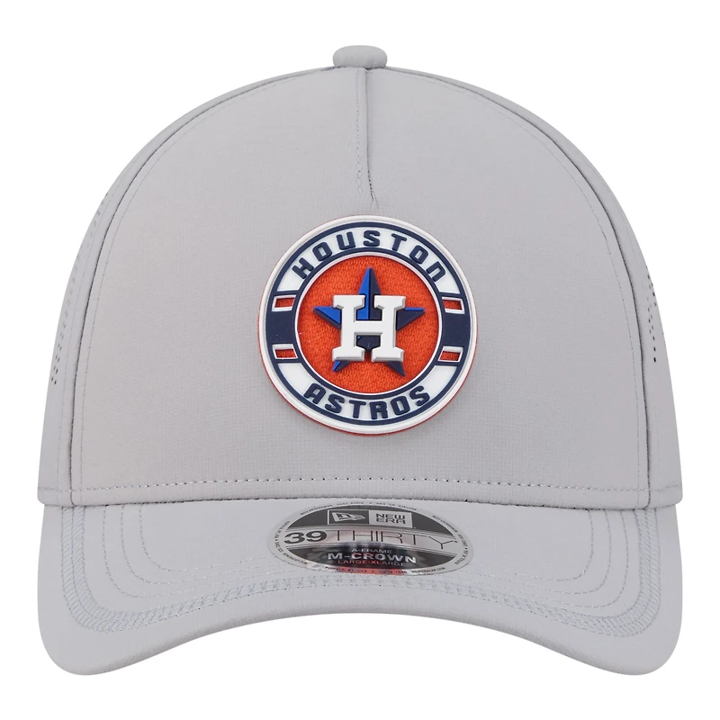 Men's New Era Gray Houston Astros Patch 39THIRTY A-Frame M-Crown Perforated Flex Hat