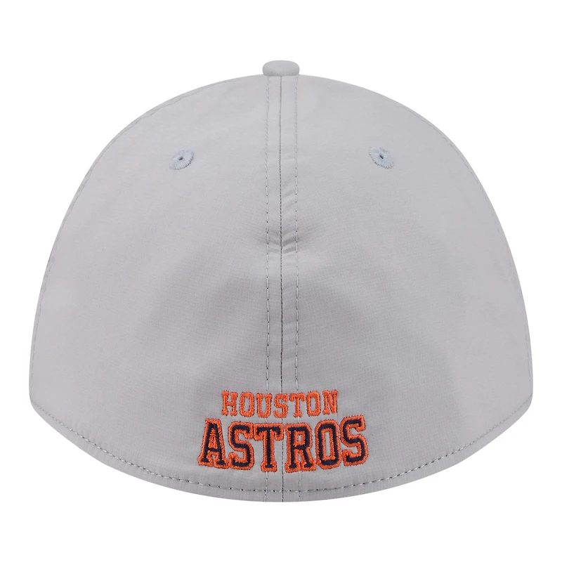 Casquette New Era grise pour homme, modèle Houston Astros Patch 39THIRTY, A monture et couronne perforée.