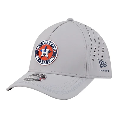 Casquette New Era grise pour homme, modèle Houston Astros Patch 39THIRTY, A monture et couronne perforée.