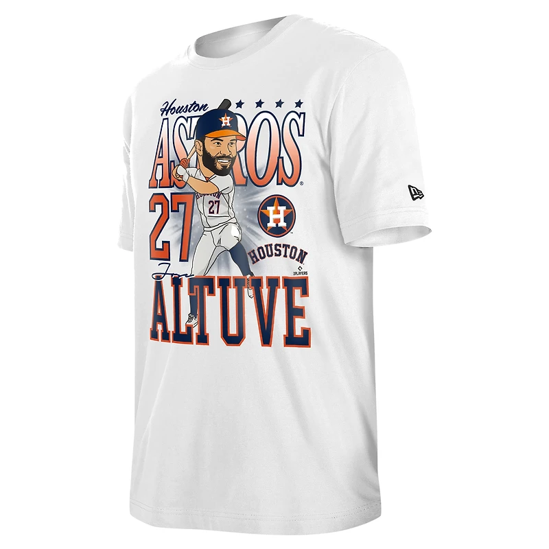 T-shirt New Era Jose Altuve pour hommes, caricature des Astros de Houston, blanc