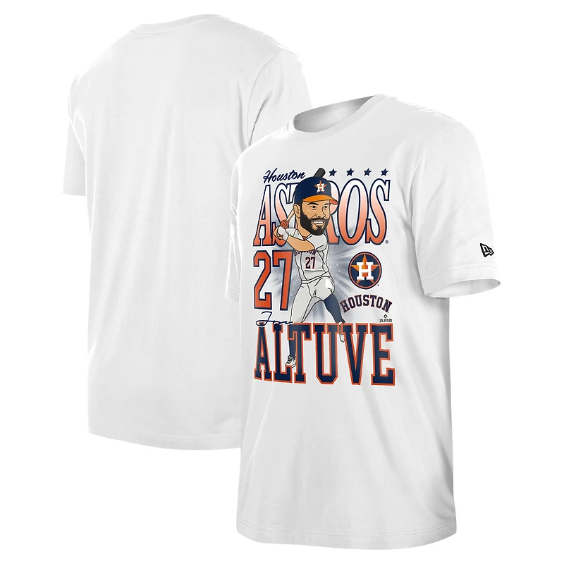 T-shirt New Era Jose Altuve pour hommes, caricature des Astros de Houston, blanc