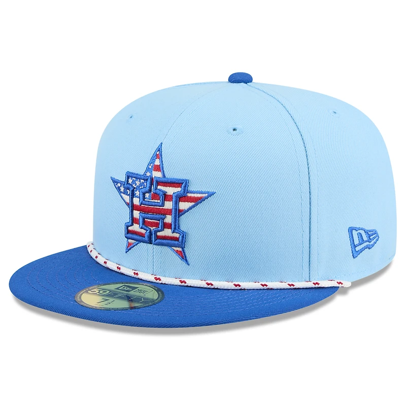 Casquette ajustée New Era 59FIFTY bleu clair/bleu pour homme des Astros de Houston 2025, 4 juillet
