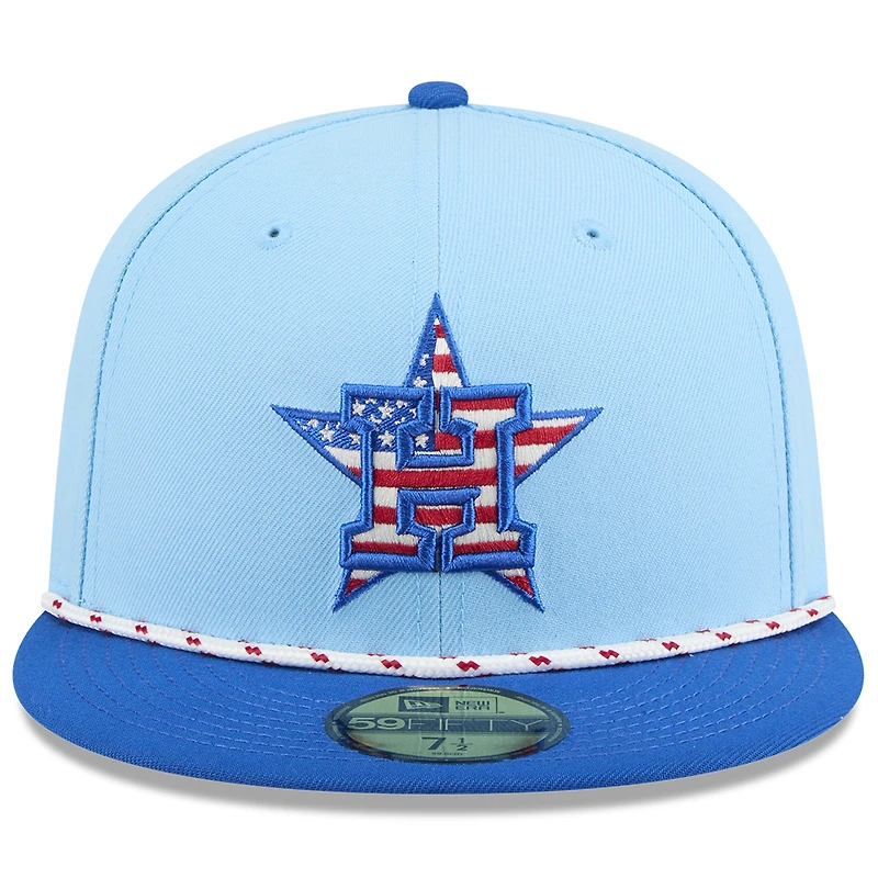 Casquette ajustée New Era 59FIFTY bleu clair/bleu pour homme des Astros de Houston 2025, 4 juillet