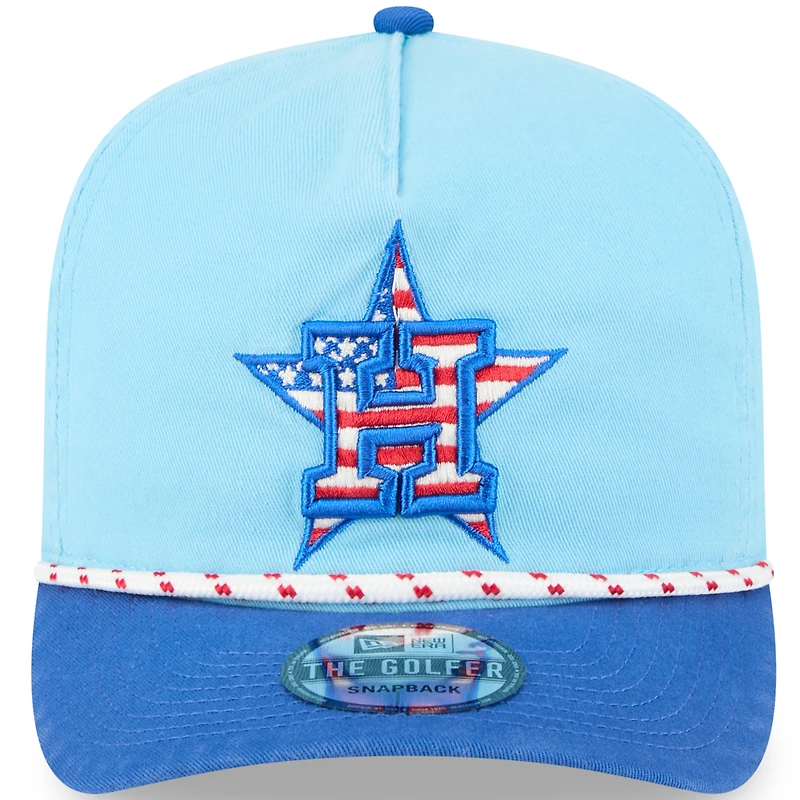 Casquette snapback golfeur New Era bleu clair/bleu pour homme des Astros de Houston 2025, 4 juillet