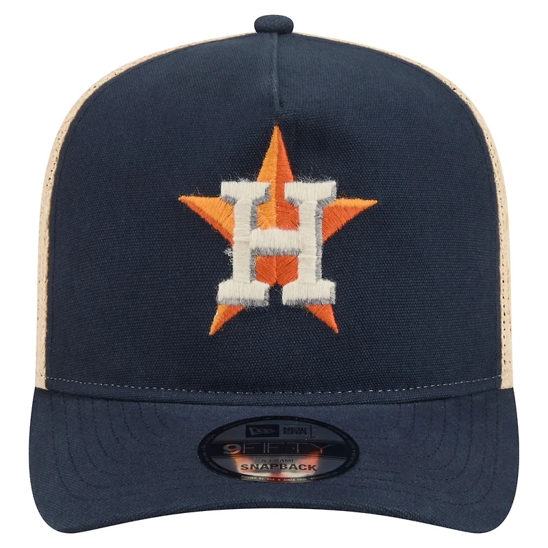 Men's New Era  Navy/Natural Houston Astros Grained 9FIFTY A-Frame Trucker Adjustable Hat